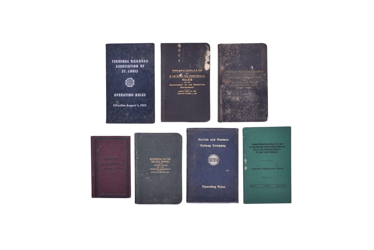 1046 - 7 Railroad Rule Books - TRRA 1904,1921, 1943, B&LE 1911, 1912 Sheahan's Telegraphic Cipher Code, and More thumbnail