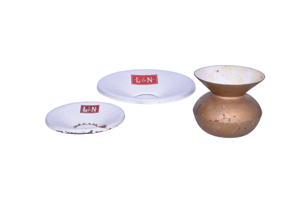 1125 - Louisville and Nashville Railroad Porcelain Spittoon Tops and Unmarked Cast Iron Cuspidor thumbnail