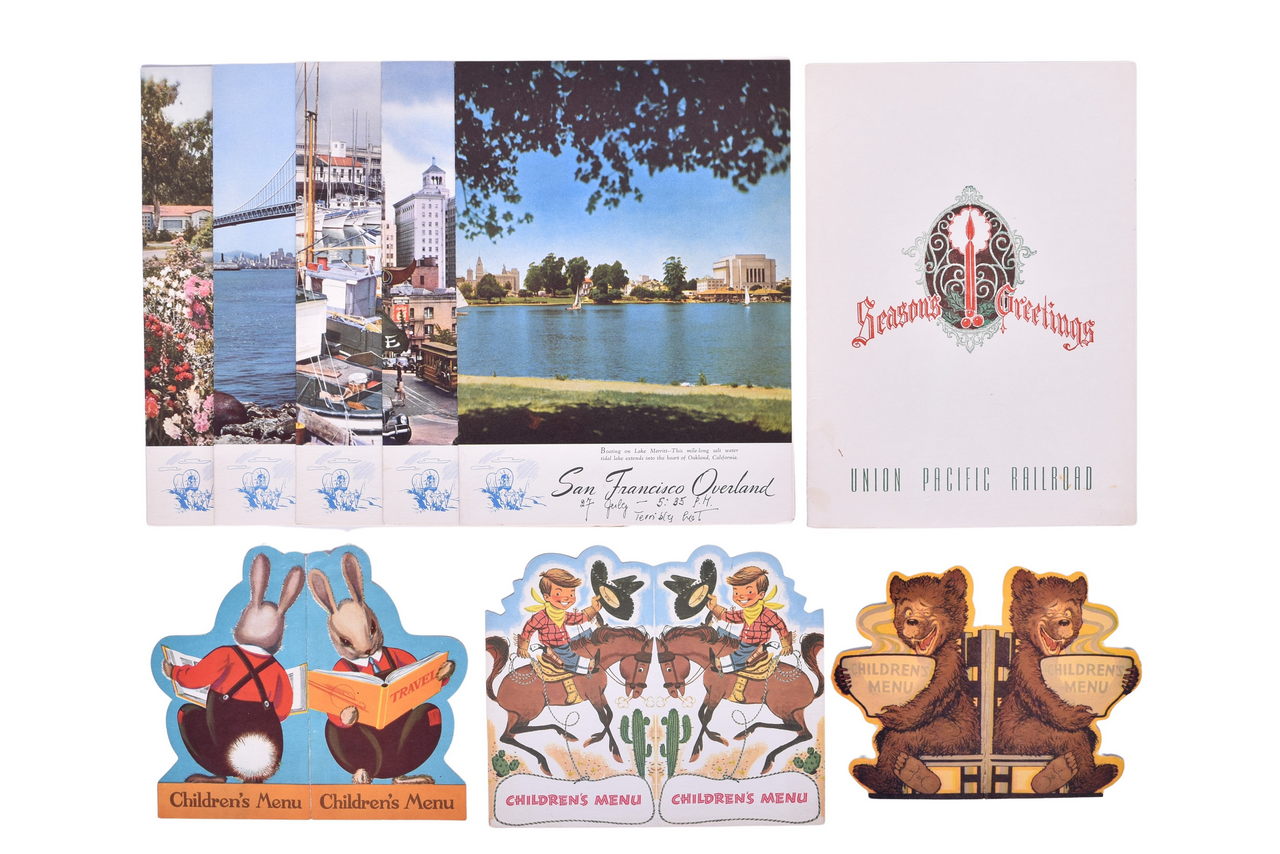 1073 - Nine Union Pacific Railroad Menus - Children's Menu, San Francisco Overland, and Season's Greetings thumbnail