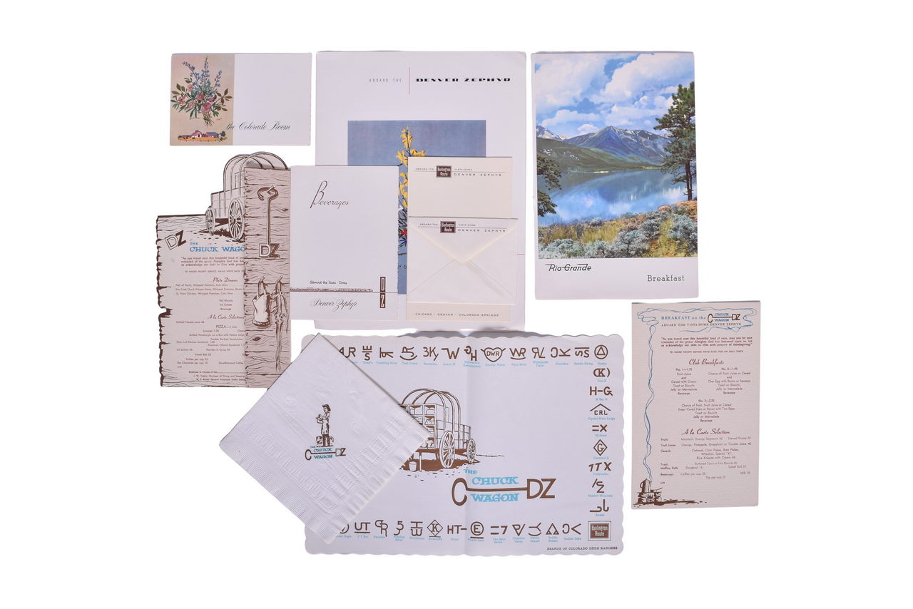 1077 - Six Burlington Route Denver Zephyr, Chuck Wagon, and Rio Grande Railroad Menus - The Colorado Room and Vista-Dome thumbnail