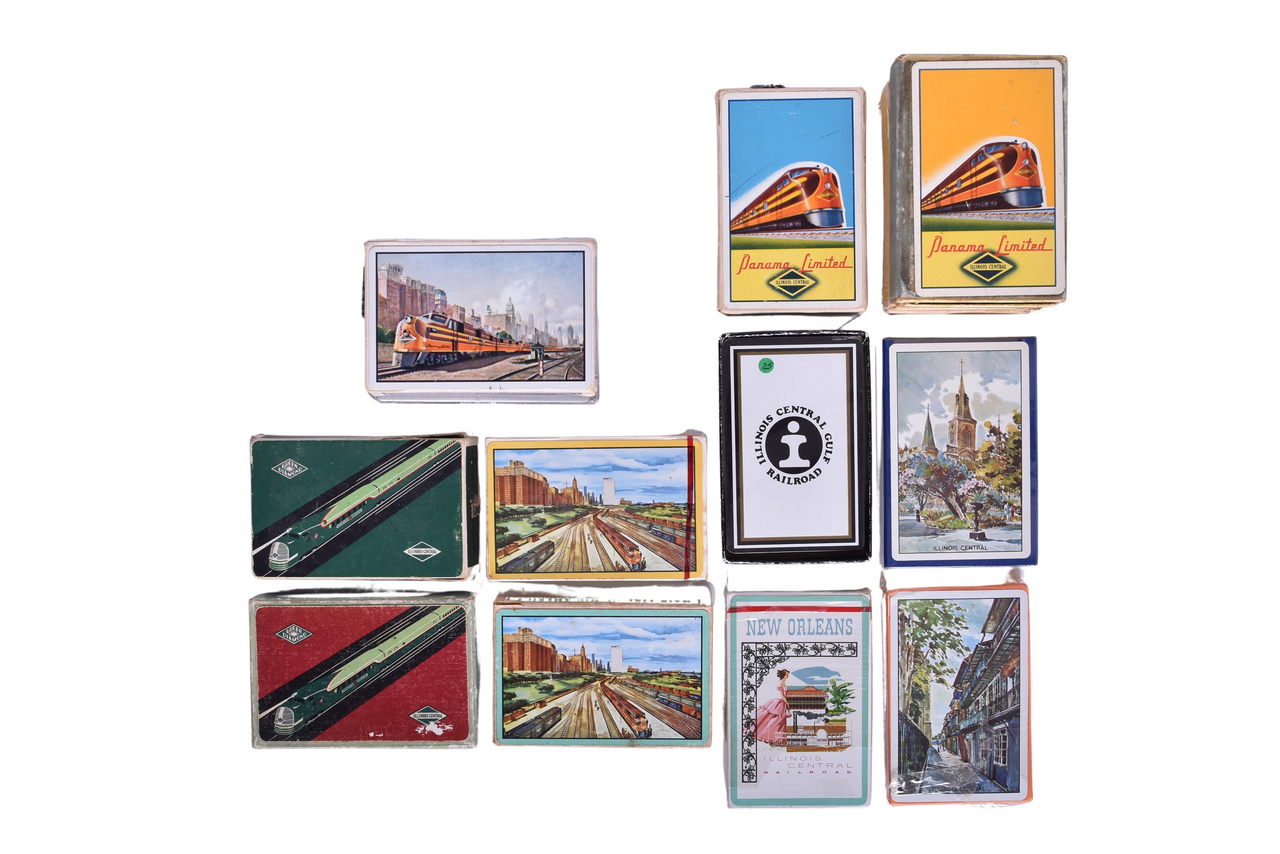 1181 - Fourteen Illinois Central and Illinois Central Gulf Railroad Playing Card Decks Including New Old Stock thumbnail