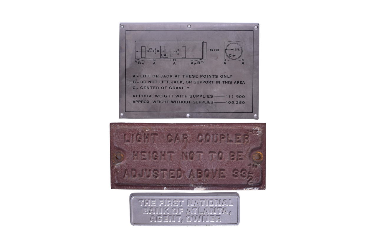 1182 - Cast Iron Coupler Sign, First National Bank of Atlanta Trust Sign, and Lift Diagram Sign thumbnail
