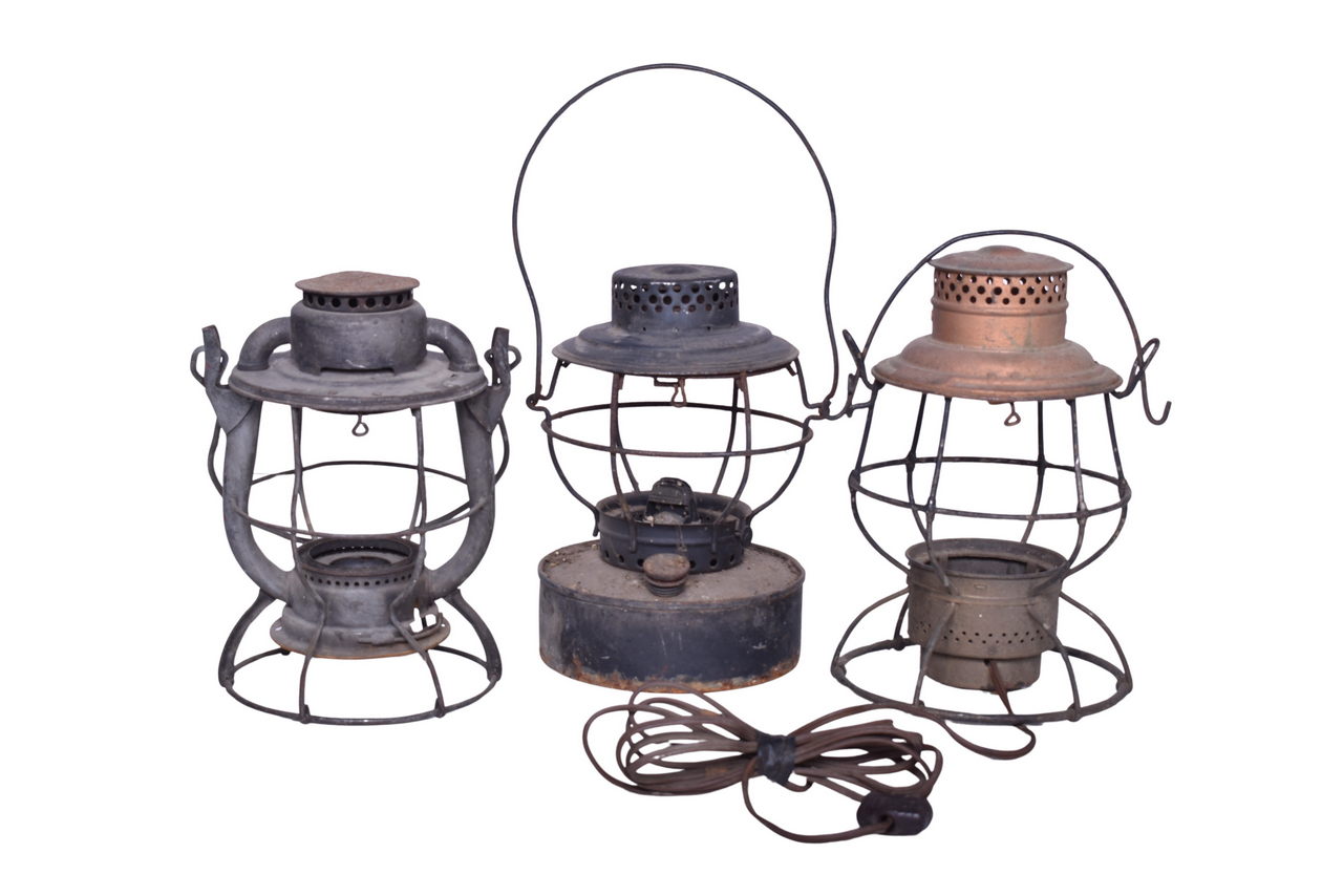 1194 - Trio of Unmarked Railroad Lantern Bodies - Handlan, Adlake, and Dietz thumbnail