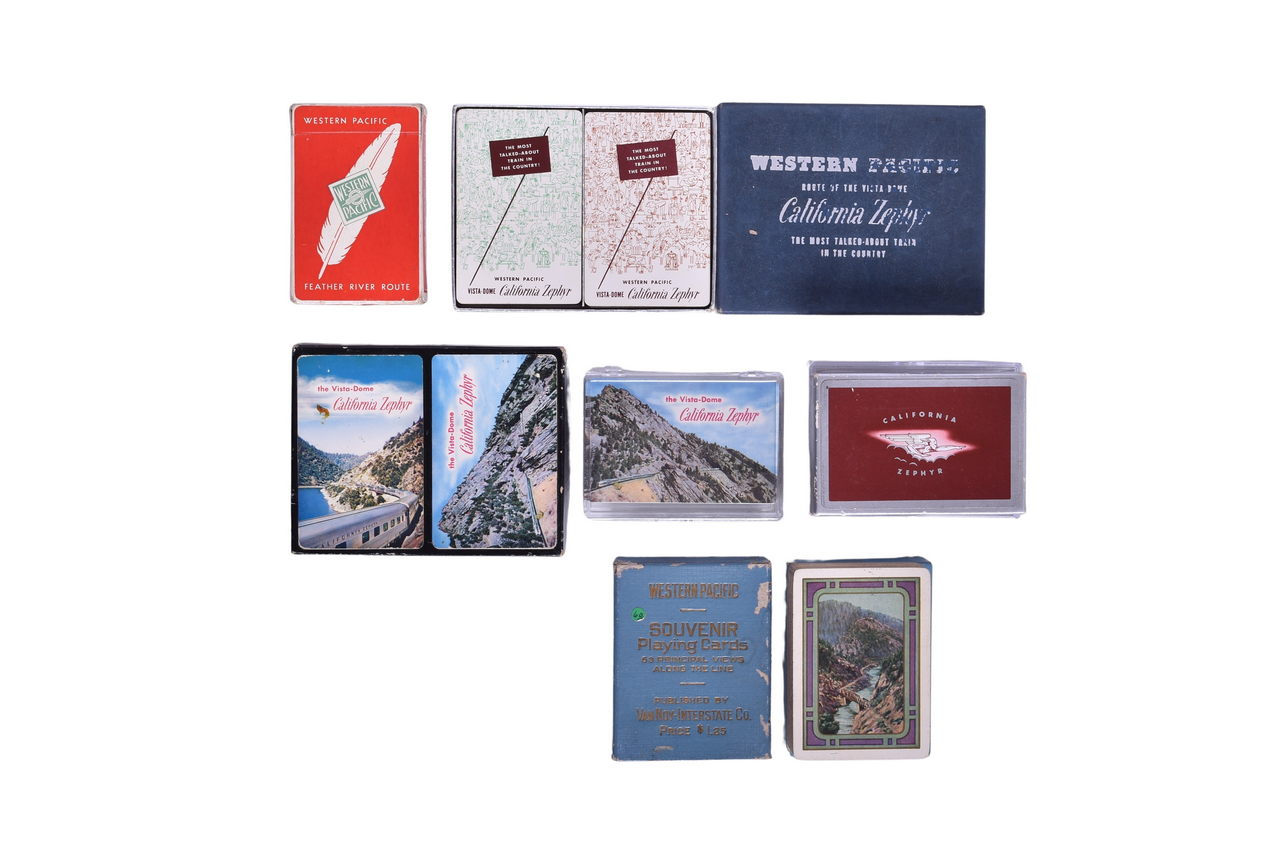 1215 - Nine Western Pacific Railroad Playing Card Decks - California Zephyr and Feather River Route thumbnail