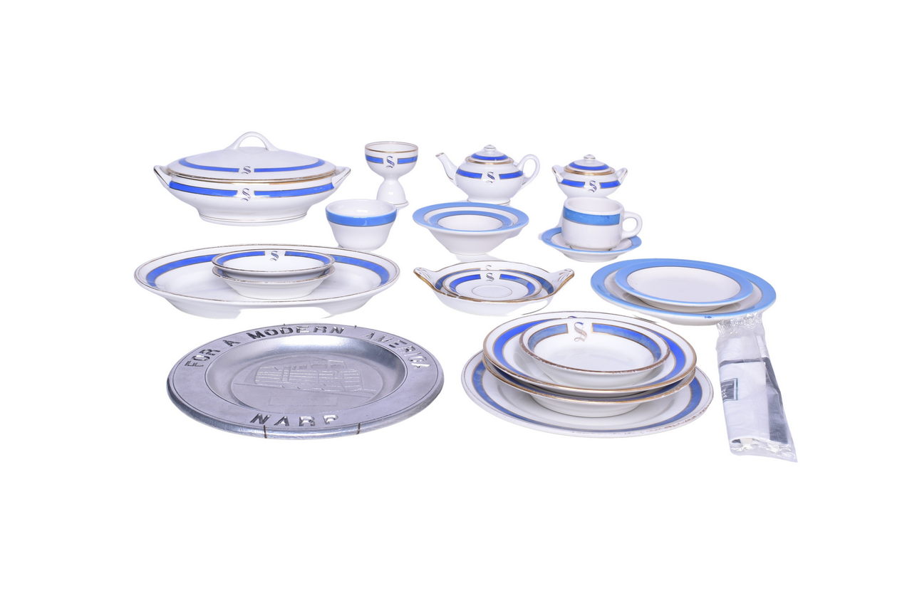 1243 - Group of Amtrak Railroad China, NARP Cast Pewter Plate, and Unmarked S Monogram Lamberton Scammell China thumbnail