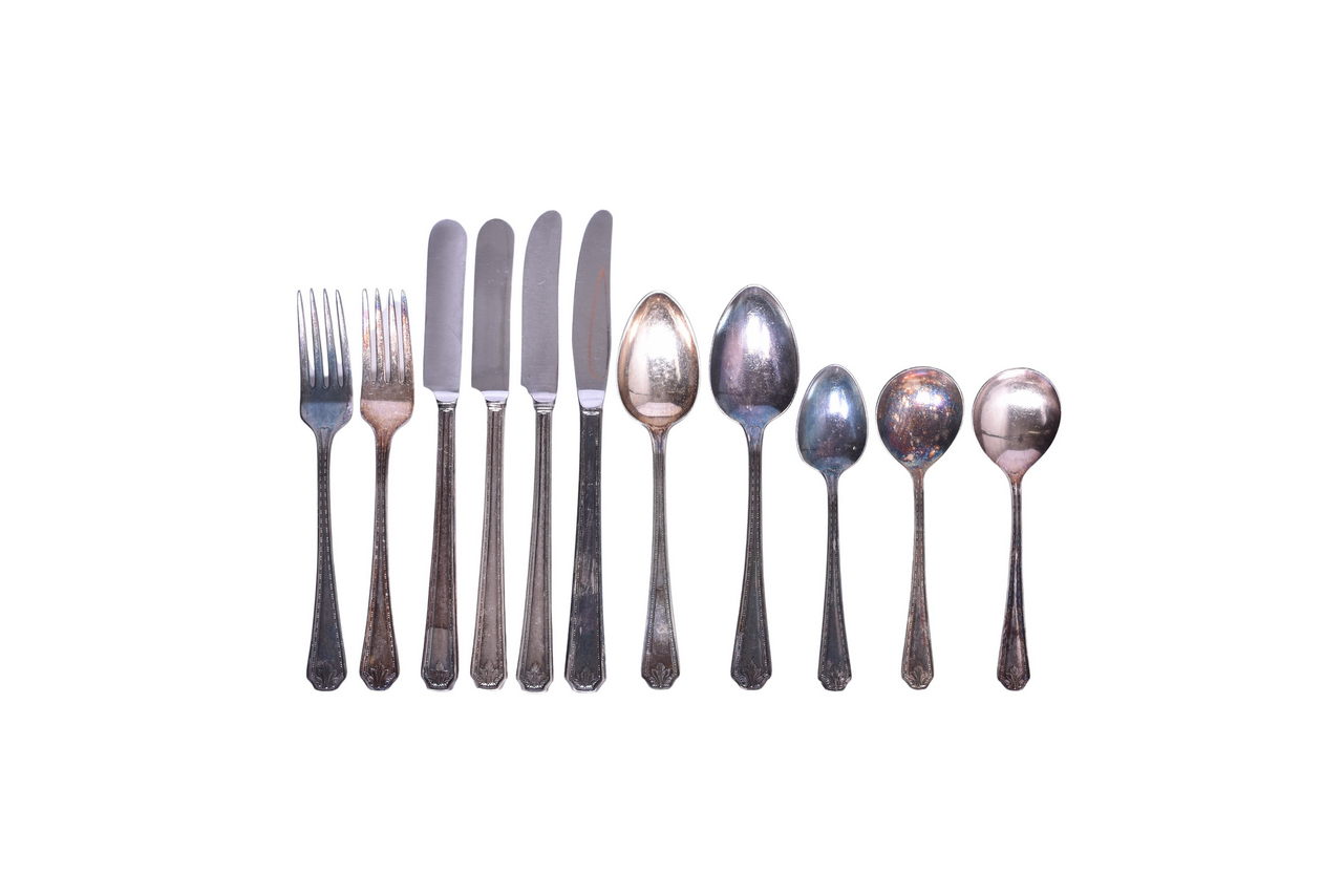 1255 - Eleven Pieces of Pullman Company Railroad Roosevelt Silver Flatware - Knives, Forks, and Spoons thumbnail