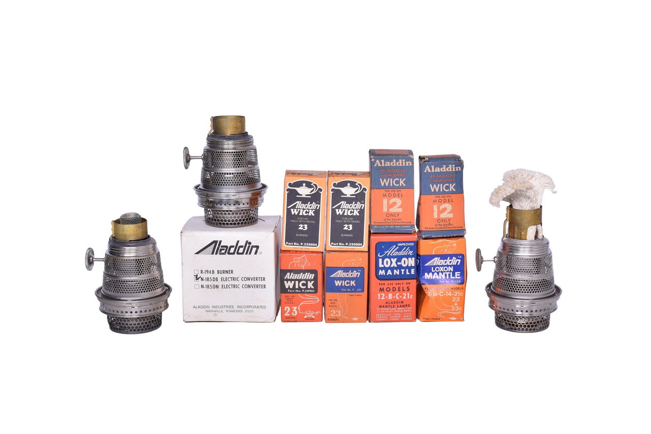1256 - Aladdin Lamp Burners, Wicks, Mantles, and An Electric Converter thumbnail
