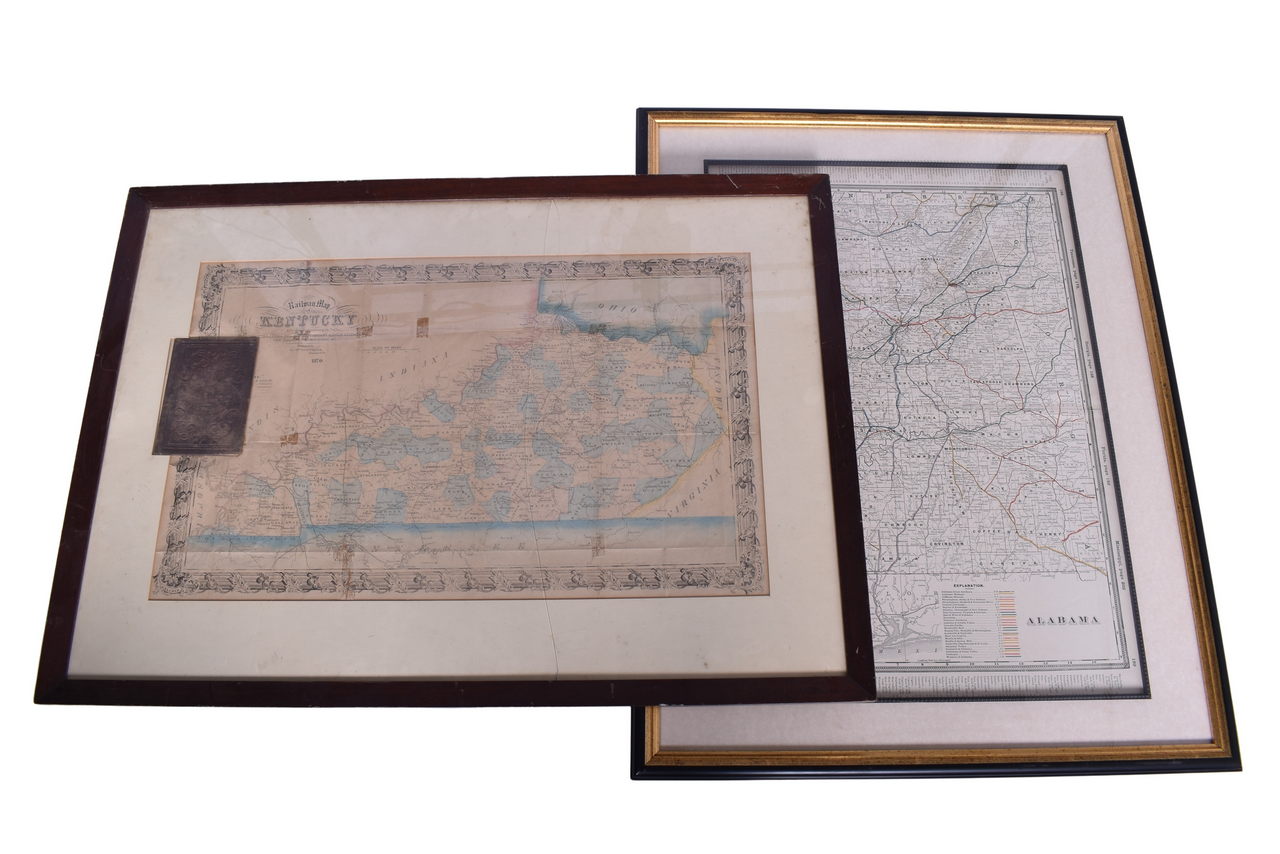 1266 - Pair of Framed Railroad Maps - Alabama and 1870 Kentucky thumbnail