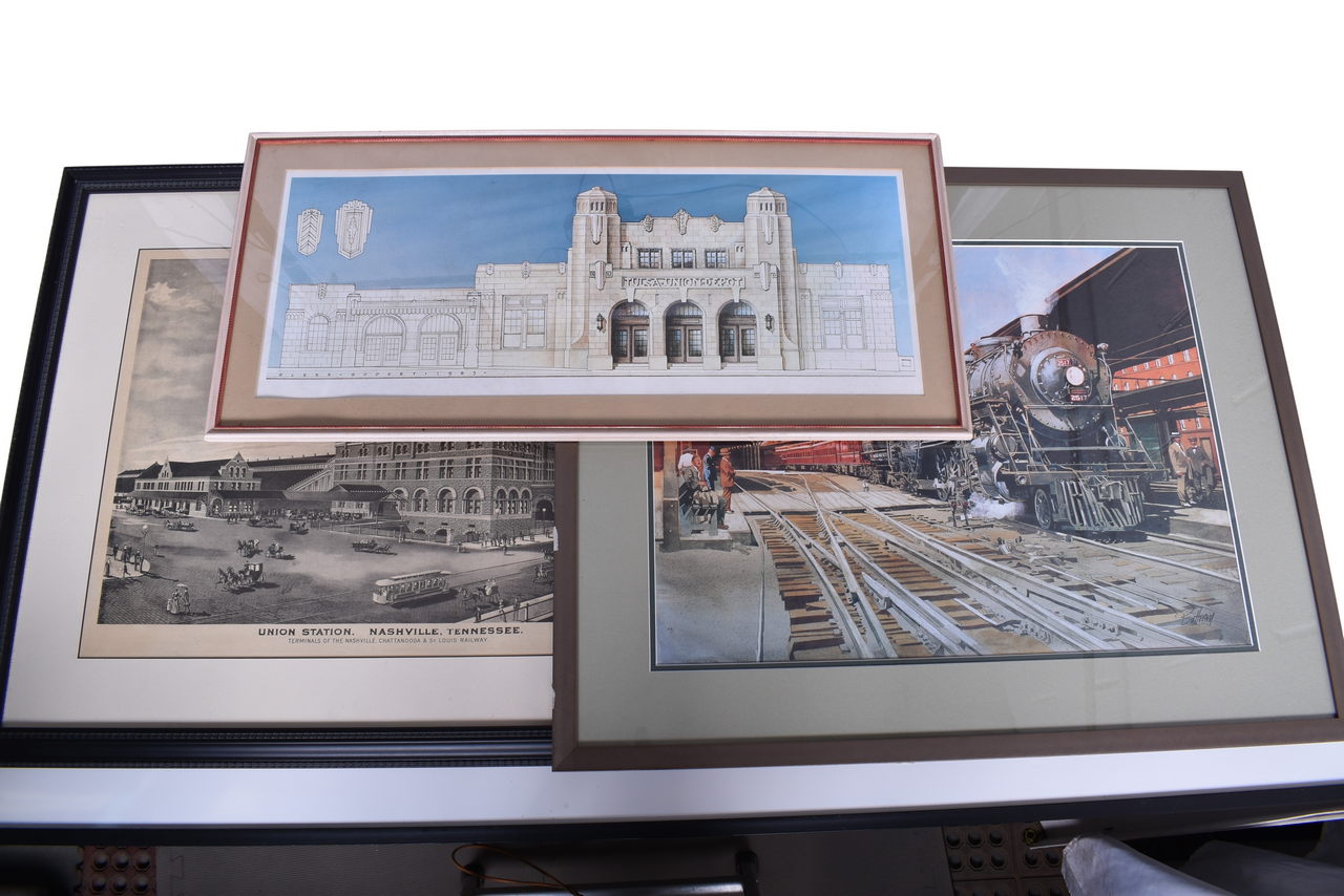 1268 - Trio of Framed Railroad Prints - Nashville Union Station, Tulsa Union Depot, Empire Builder thumbnail