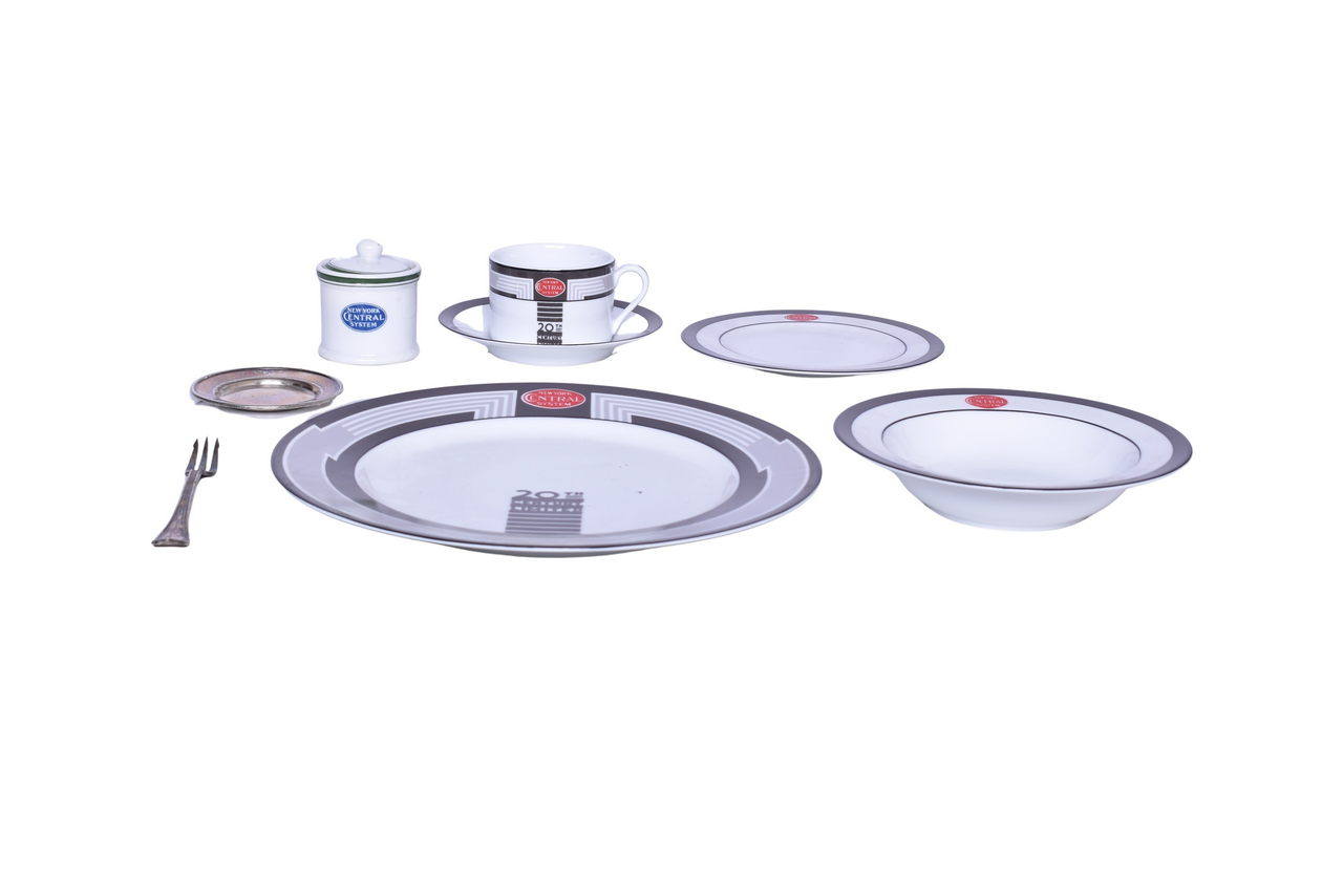 1269 - Eight Pieces of New York Central Railroad Silver, Flatware, American Rails China, and Fantasy Mustard Pot thumbnail