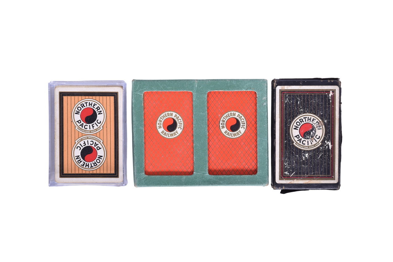 1283 - Four Northern Pacific Railroad Playing Card Decks Including Rare Wide Reversible Logo Design Circa 1915 thumbnail