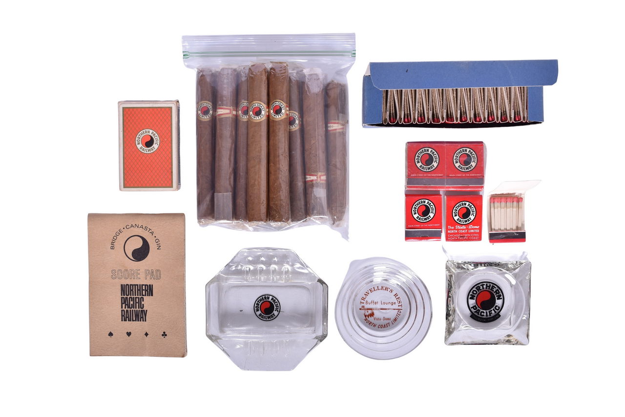 1285 - Northern Pacific Railroad Cigars, Matches, Ash Trays, Playing Card Deck, and Score Pad thumbnail