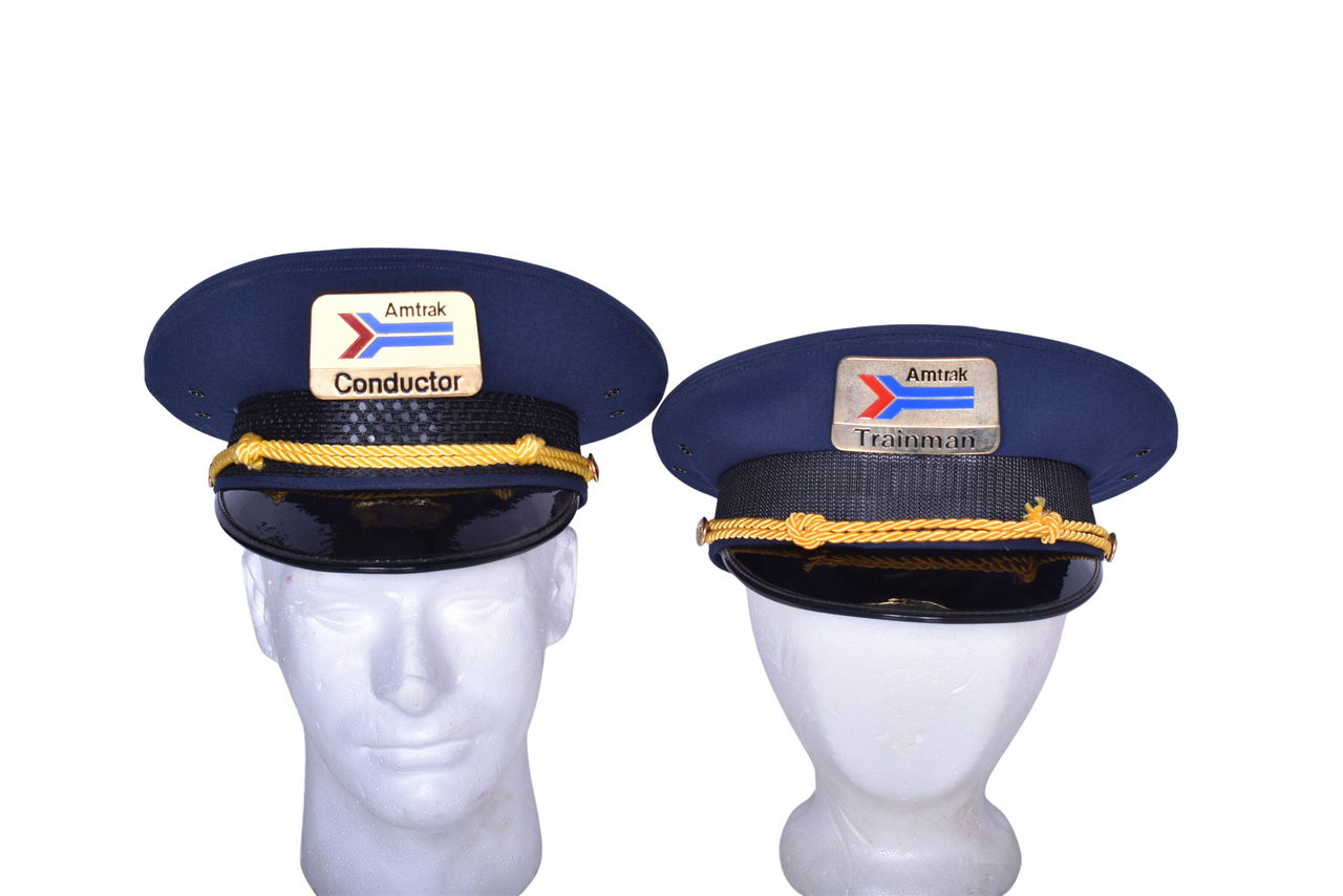 1307 - Pair of Amtrak Uniform Hats w/ Badges - Conductor and Trainman thumbnail