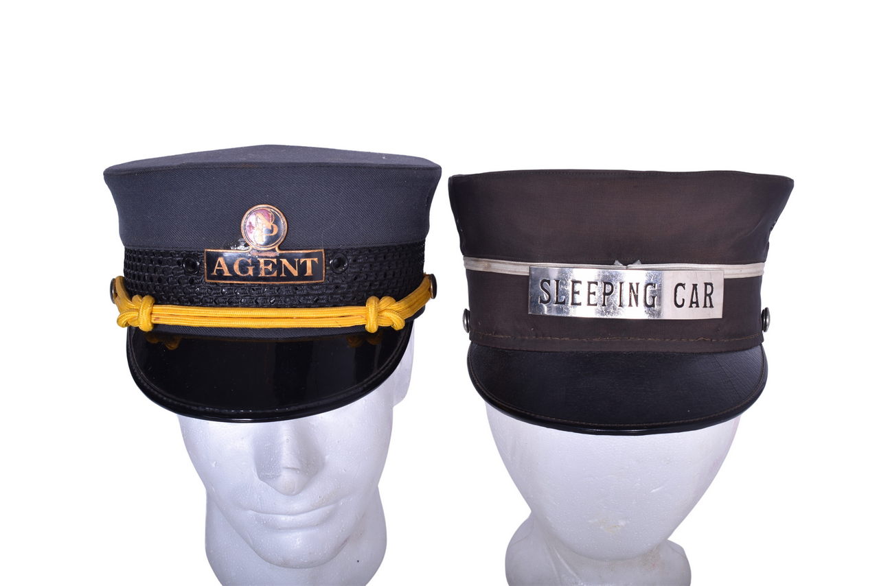 1315 - Pair of Northern Pacific Railroad Caps w/ Agent and Sleeping Car Badges thumbnail