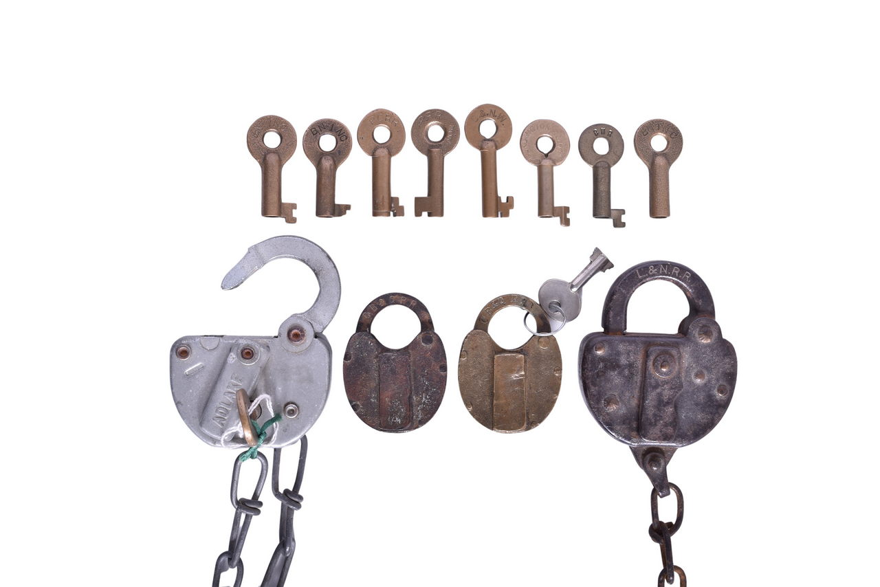 1323 - Group of Midwest Railroad Keys and Locks - Chicago & North Western, Burlington Route, Louisville & Nashville, and More thumbnail