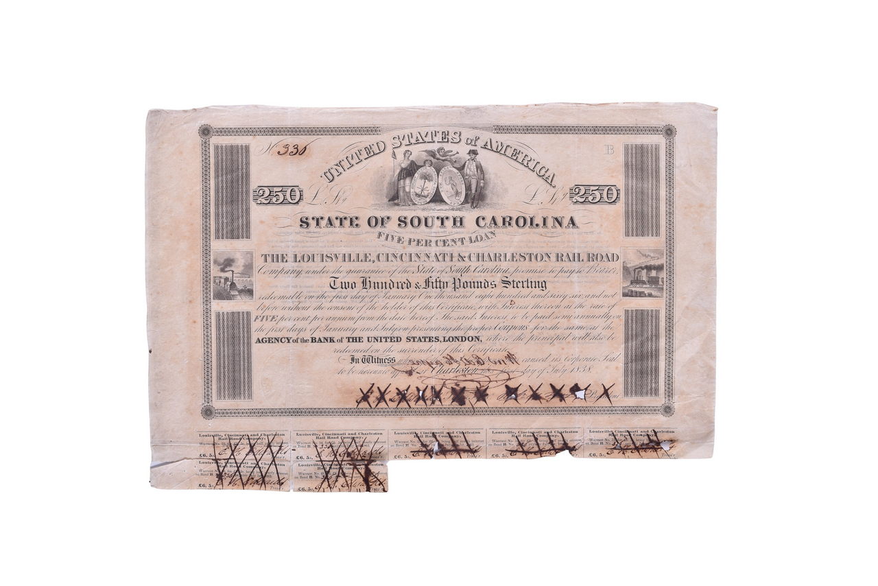 1324 - Louisville, Cincinnati, and Charleston Railroad Bond thumbnail