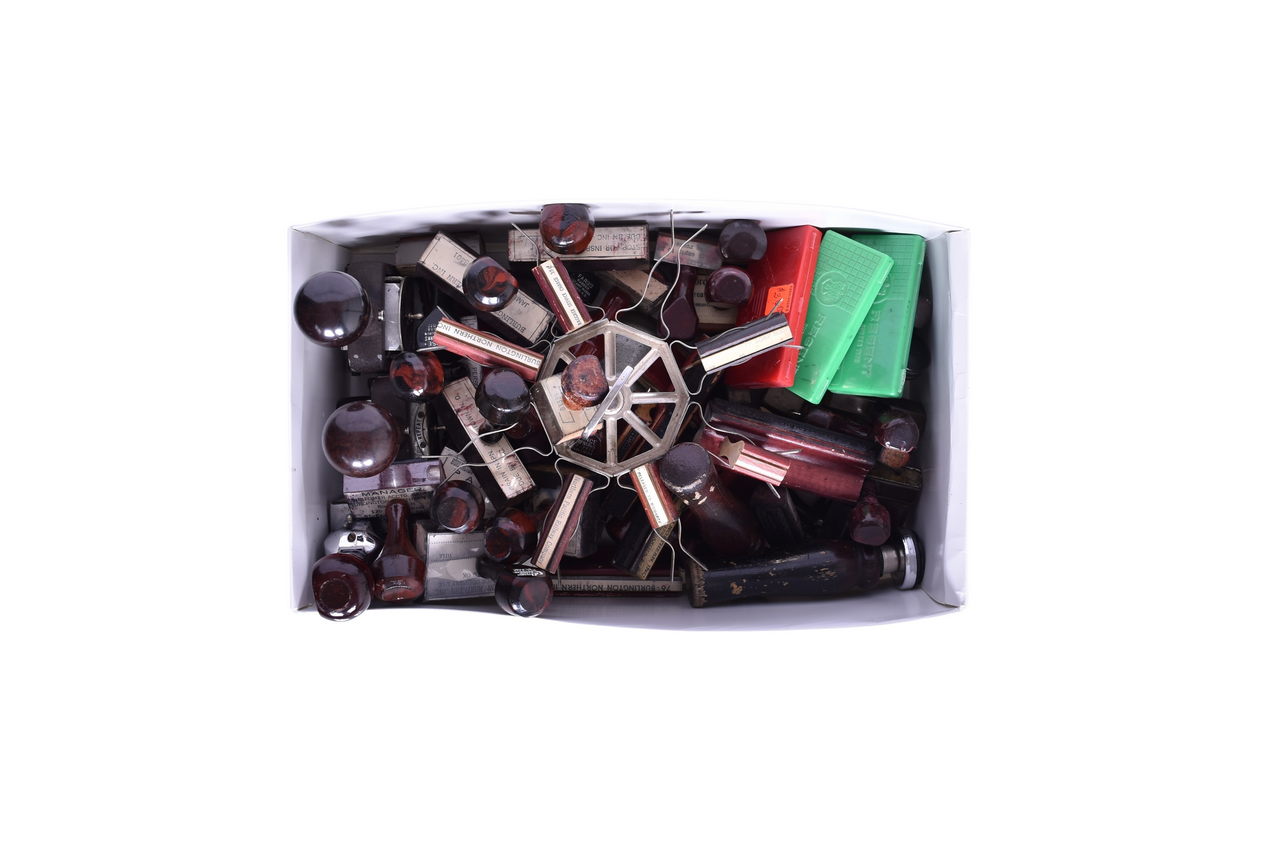 1329 - Large Collection of Burlington Northern Railroad Rubber Stamps, Carousel Holder, and Bates Numbering Machine thumbnail