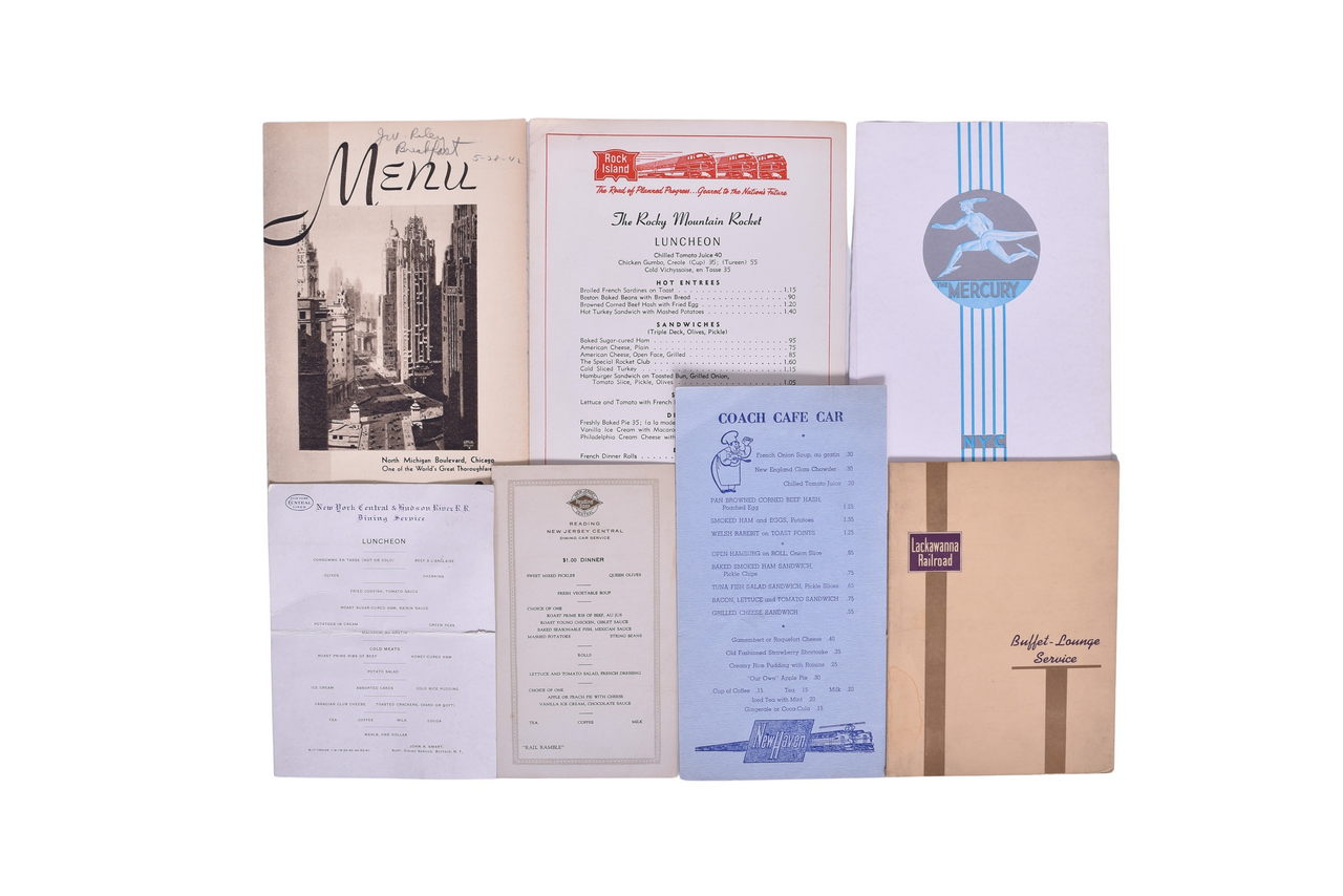 1330 - Seven Northeastern Railroad Menus - New York Central, Reading New Jersey Central, etc. thumbnail