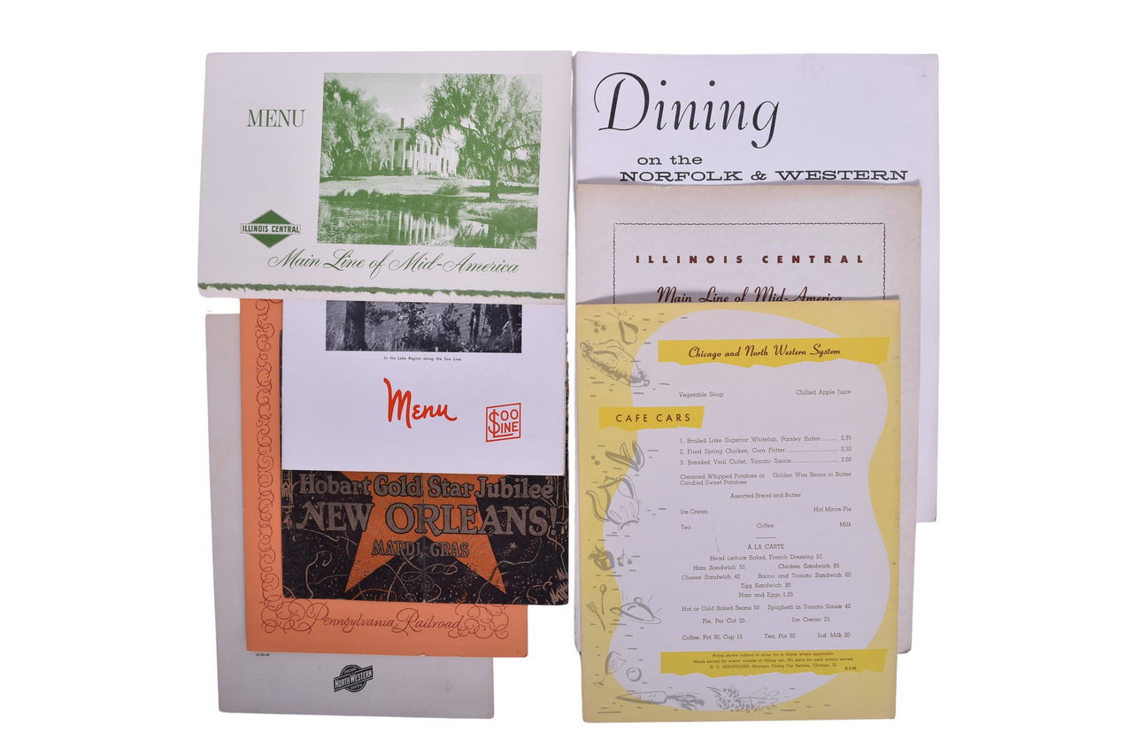 1332 - Nine Midwest Railroad Menus - Soo Line, Illinois Central, Norfolk and Western, Pennsylvania thumbnail