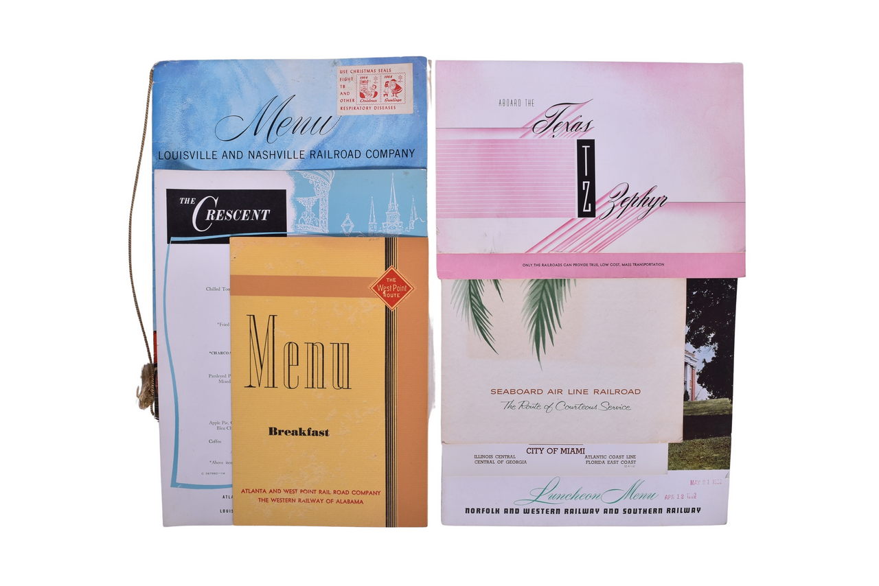 1334 - Seven Southern Railroad Menus - Louisville and Nashville, Seaboard Air Line, Texas Zephyr thumbnail