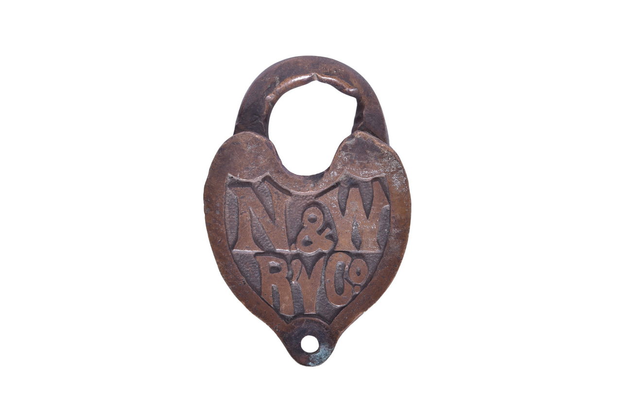 1356 - Heart-Shaped Norfolk and Western Railway Brass Lock thumbnail