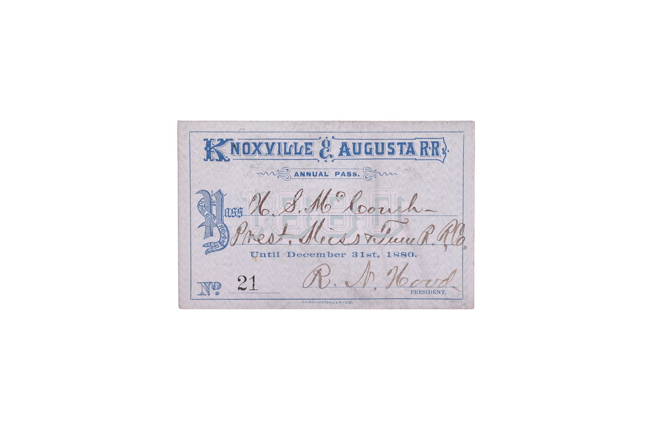 1365 - 1880 Knoxville & Augusta Railroad Annual Pass thumbnail