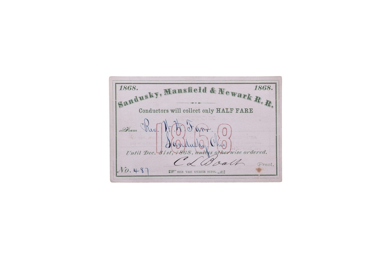 1369 - 1868 Sandusky, Mansfield & Newark Railroad Annual Pass thumbnail