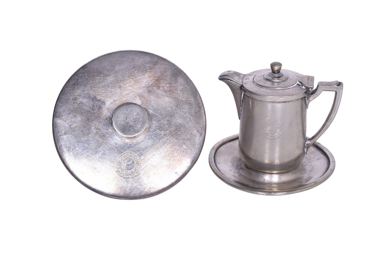 1373 - Northern Pacific Railroad Silver Creamer w/ Attached Under-Liner and Casserole Dish Lid thumbnail