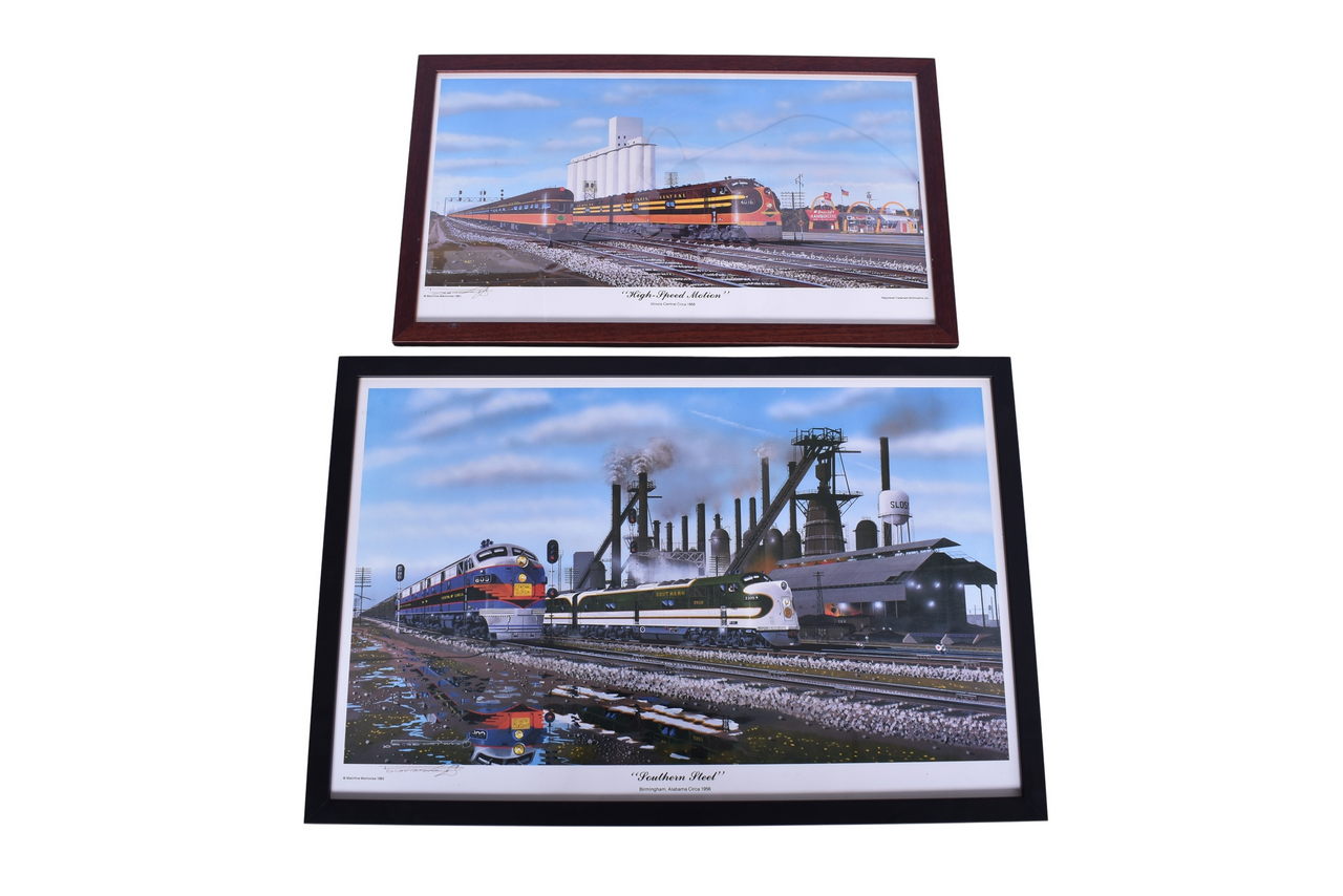 1386 - Pair of Framed Diesel Locomotive Art Prints - Illinois Central, Central of Georgia and Southern thumbnail