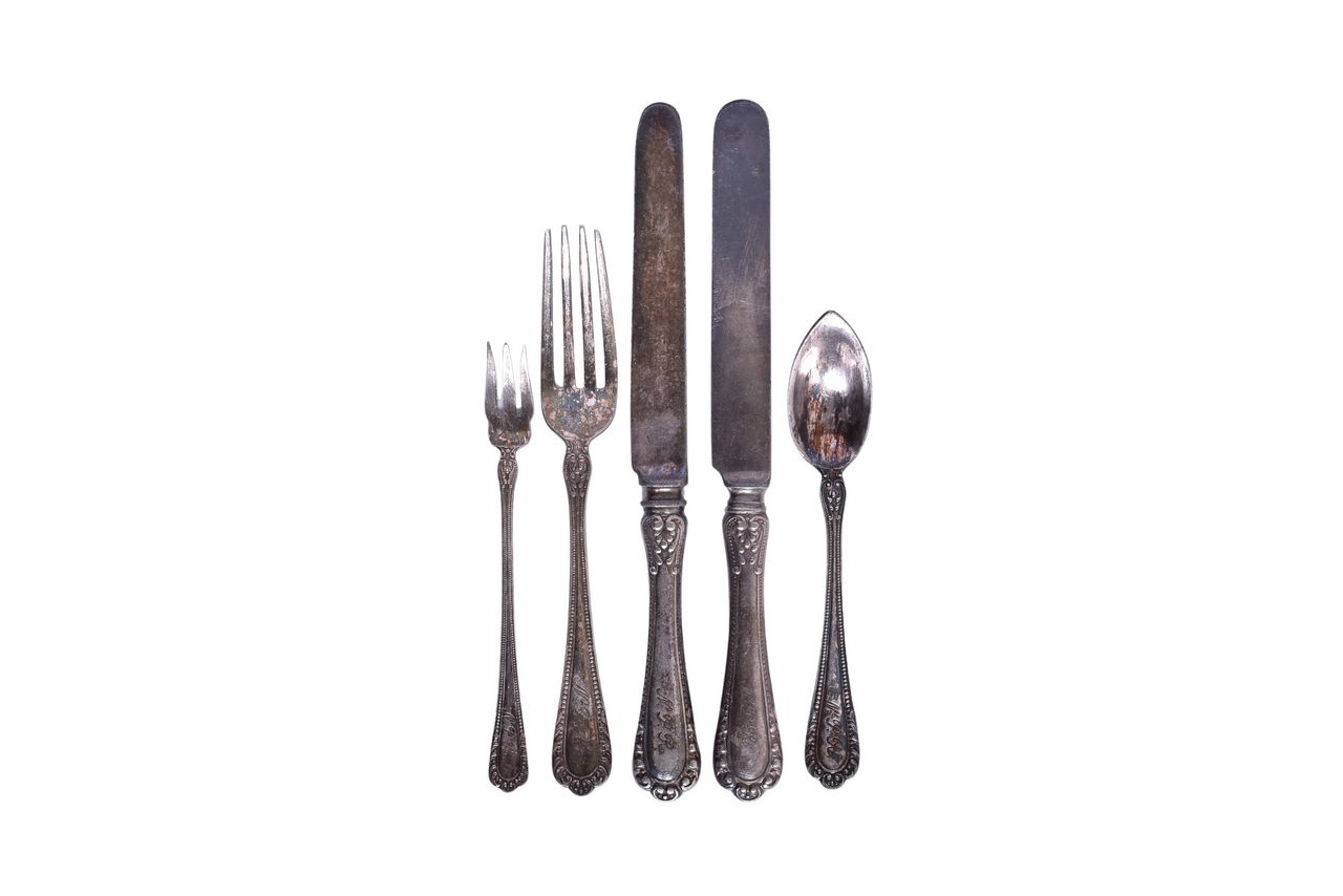 1393 - Five Pieces of Northern Pacific Railroad Gorham Silver Winthrop Flatware Grapefruit Spoon, Oyster Cocktail Fork, Etc. thumbnail