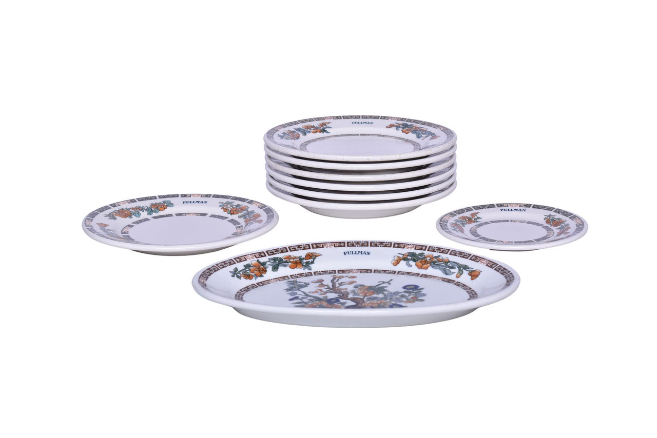 1399 - Nine Pullman Railroad China Indian Tree Buffalo Oval Platter and Syracuse Plates thumbnail
