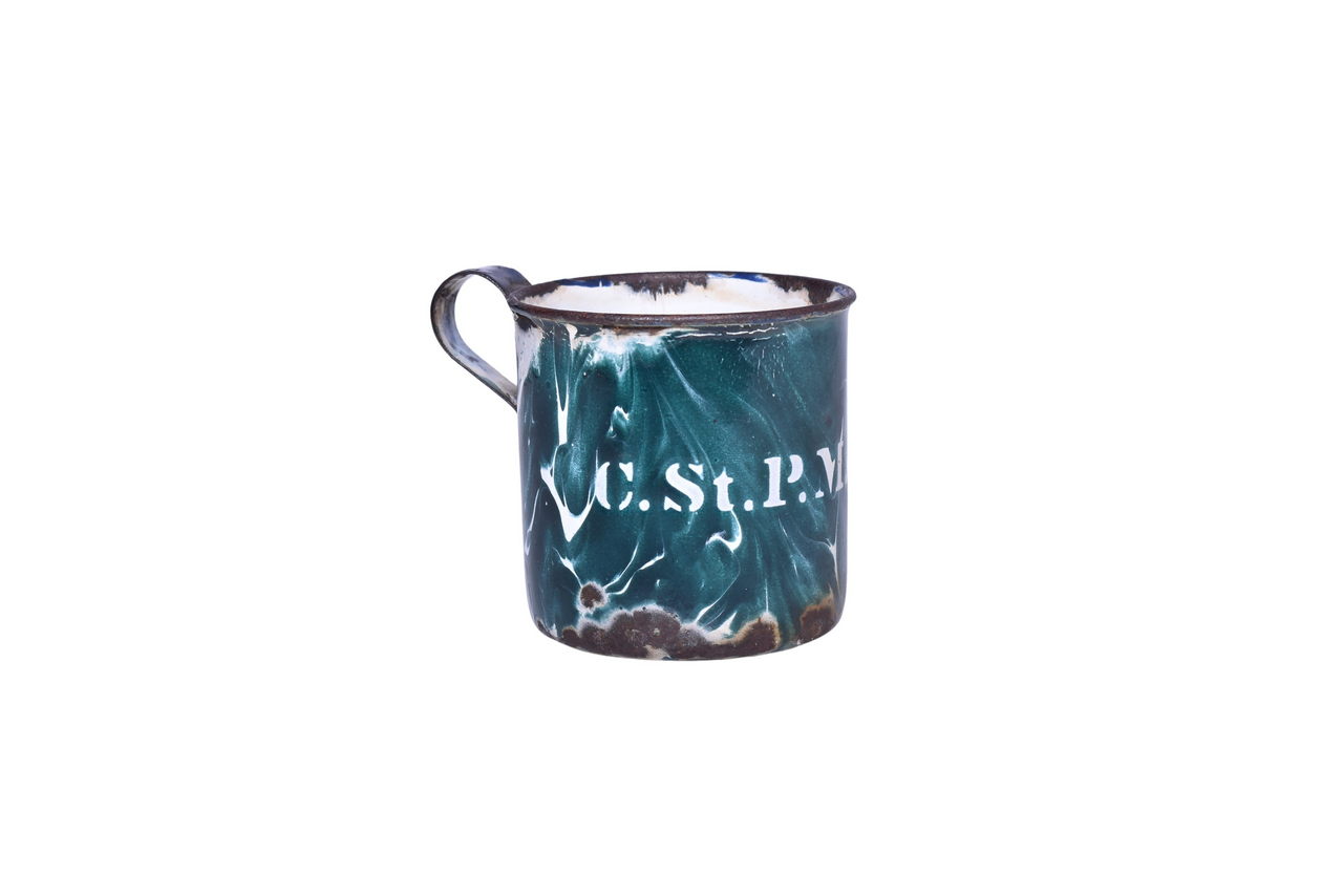 1419 - Chicago, St. Paul, Minneapolis & Omaha Railway Enamelware Green Swirl Drinking Cup thumbnail