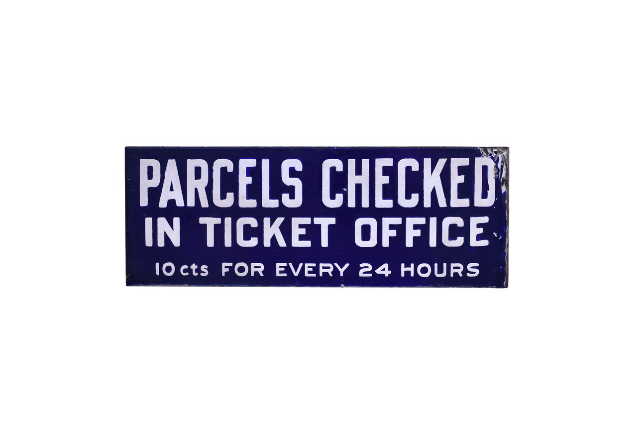1464 - Parcels Checked Double-sided Porcelain Railroad Flange Sign thumbnail