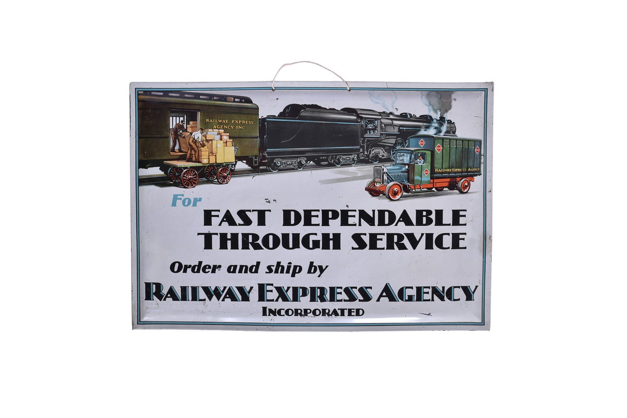 1481 - Railway Express Agency Tin Lithograph Advertising Sign thumbnail