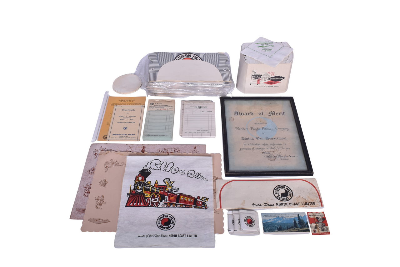 1501 - Collection of Northern Pacific Railroad Paper Dining Car Items - Menus, Award of Merit, Placemats, Napkins, and More thumbnail