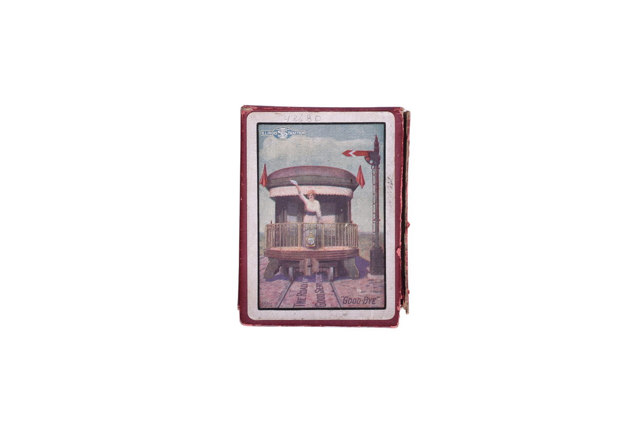 1517 - Rare Illinois Traction System Railroad Souvenir Playing Card Deck - Good Bye Girl Platform Car thumbnail
