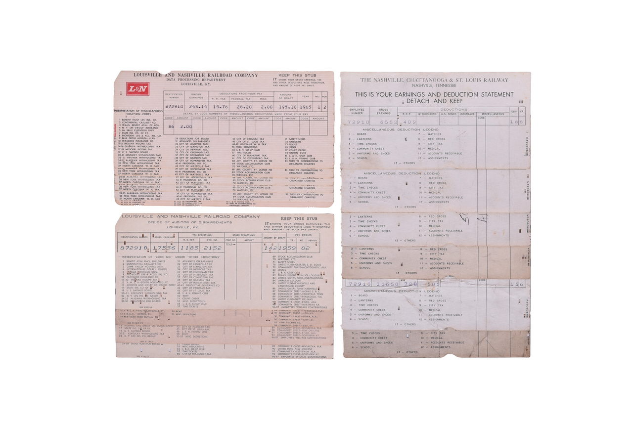 1546 - 16 Louisville & Nashville and Nashville, Chattanooga & St. Louis Railway Pay Stubs thumbnail