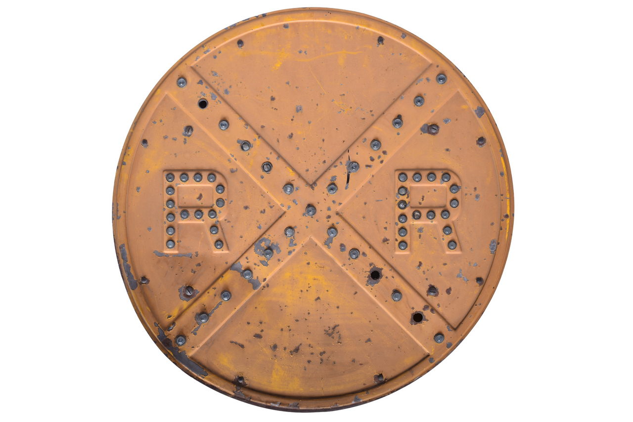 1571 - Embossed Steel Railroad Crossing Sign w/ Glass Cats Eye Reflectors thumbnail