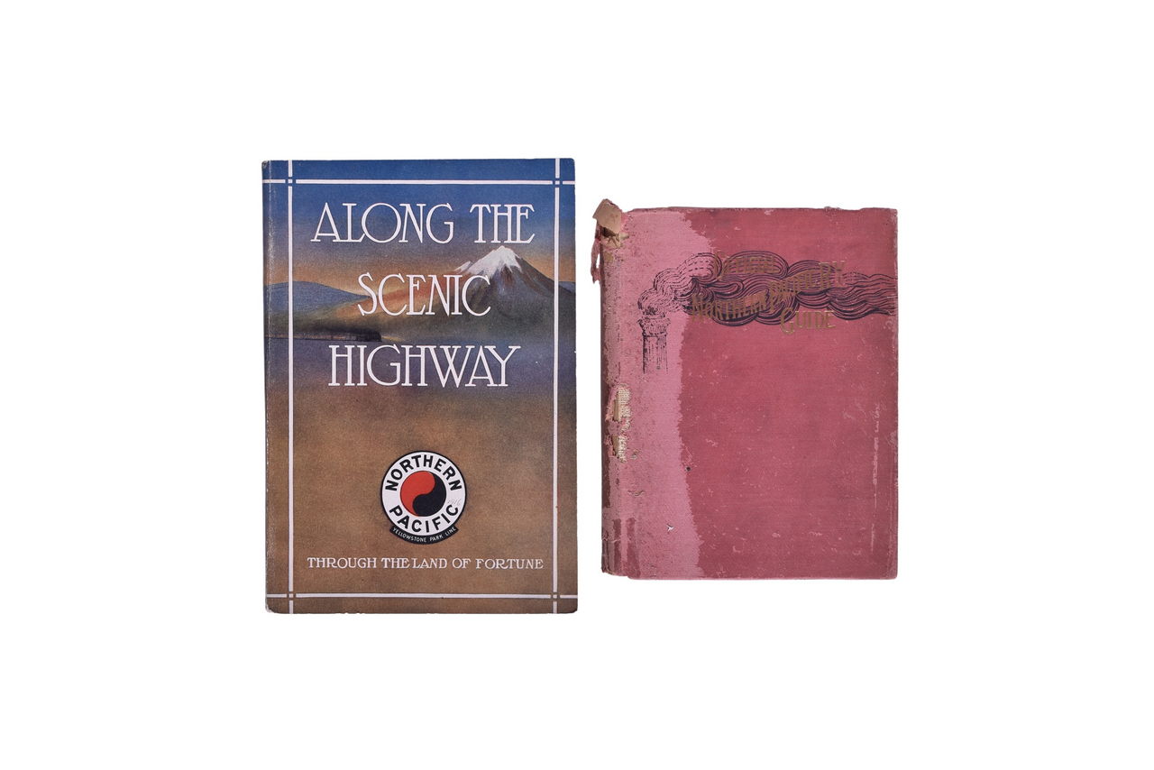 1585 - 1899 Official Northern Pacific Railway Guide and 1916 Along The Scenic Highway Tour Book thumbnail