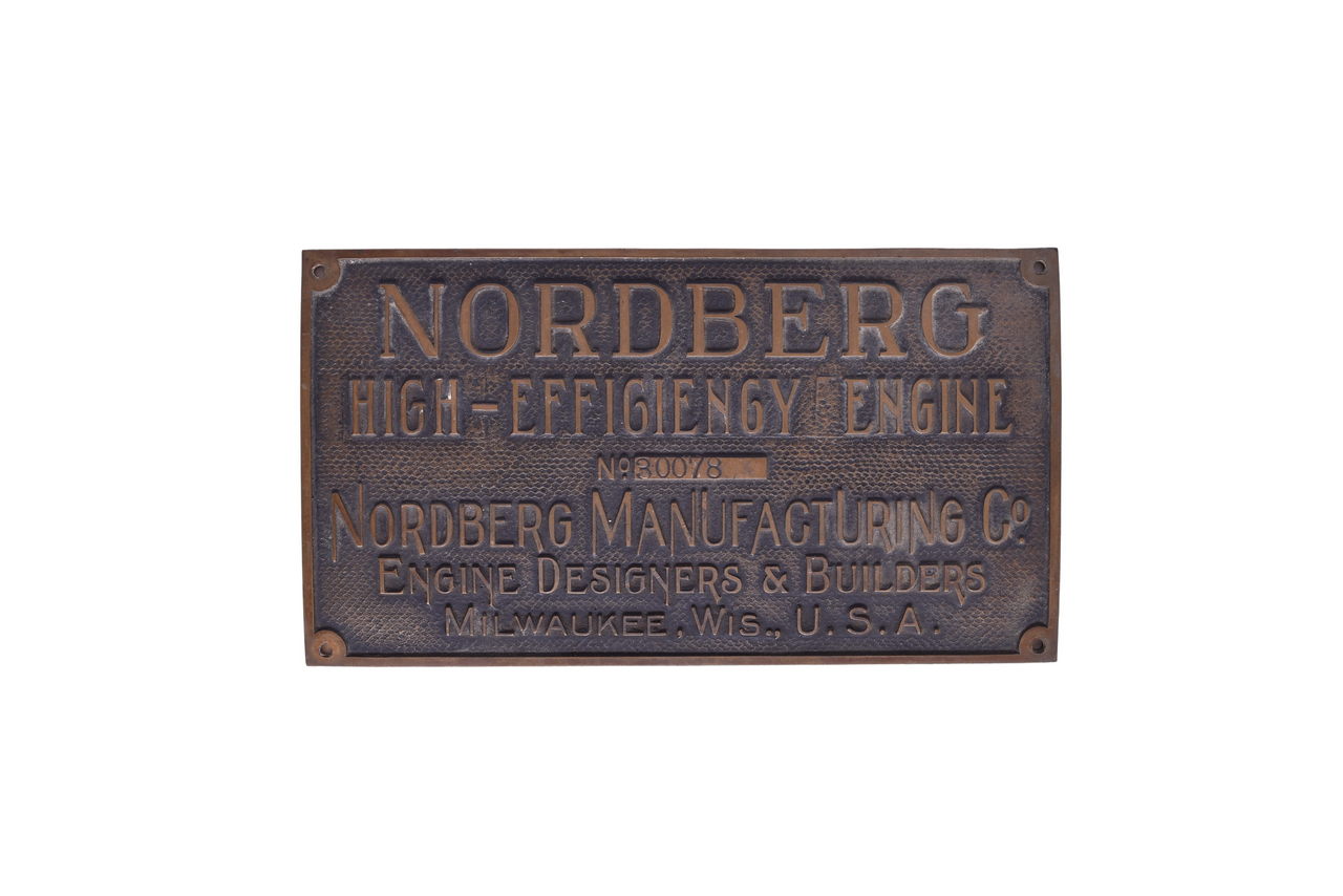 1616 - Nordberg High Efficiency Engine Brass Engine Builders Plate thumbnail