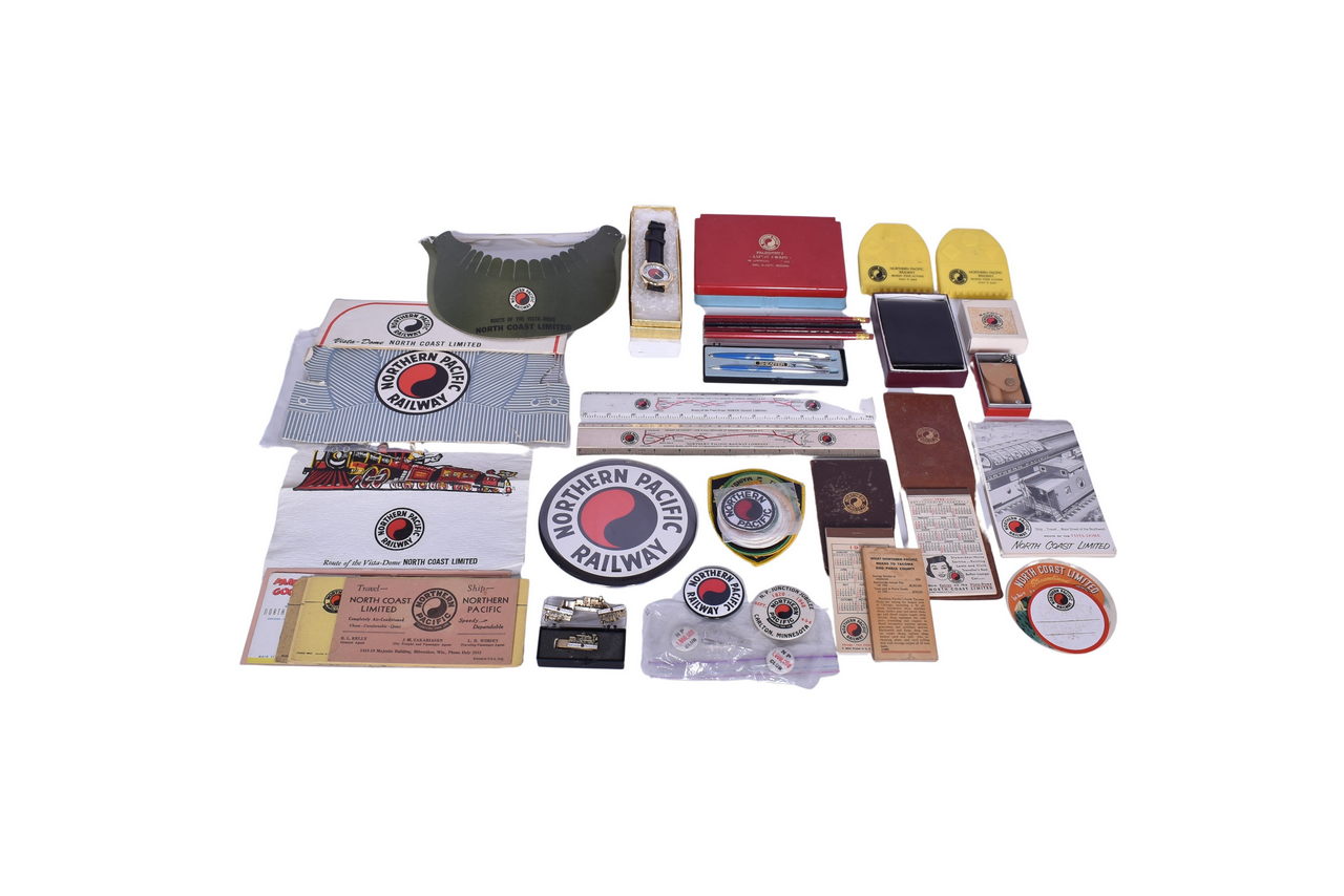 1623 - Collection of Northern Pacific Railroad Ephemera - Ink Blotters, Rulers, Patches, Pins, Safety Awards, Notepads, Etc. thumbnail