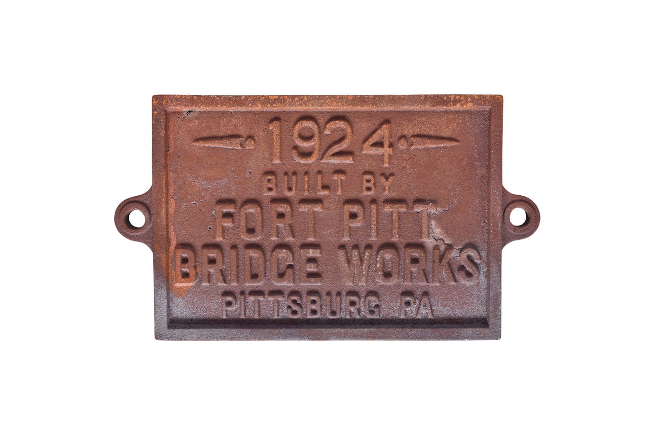 1638 - Reproduction Cast Iron Fort Pitt Bridge Works Builder’s Plate thumbnail