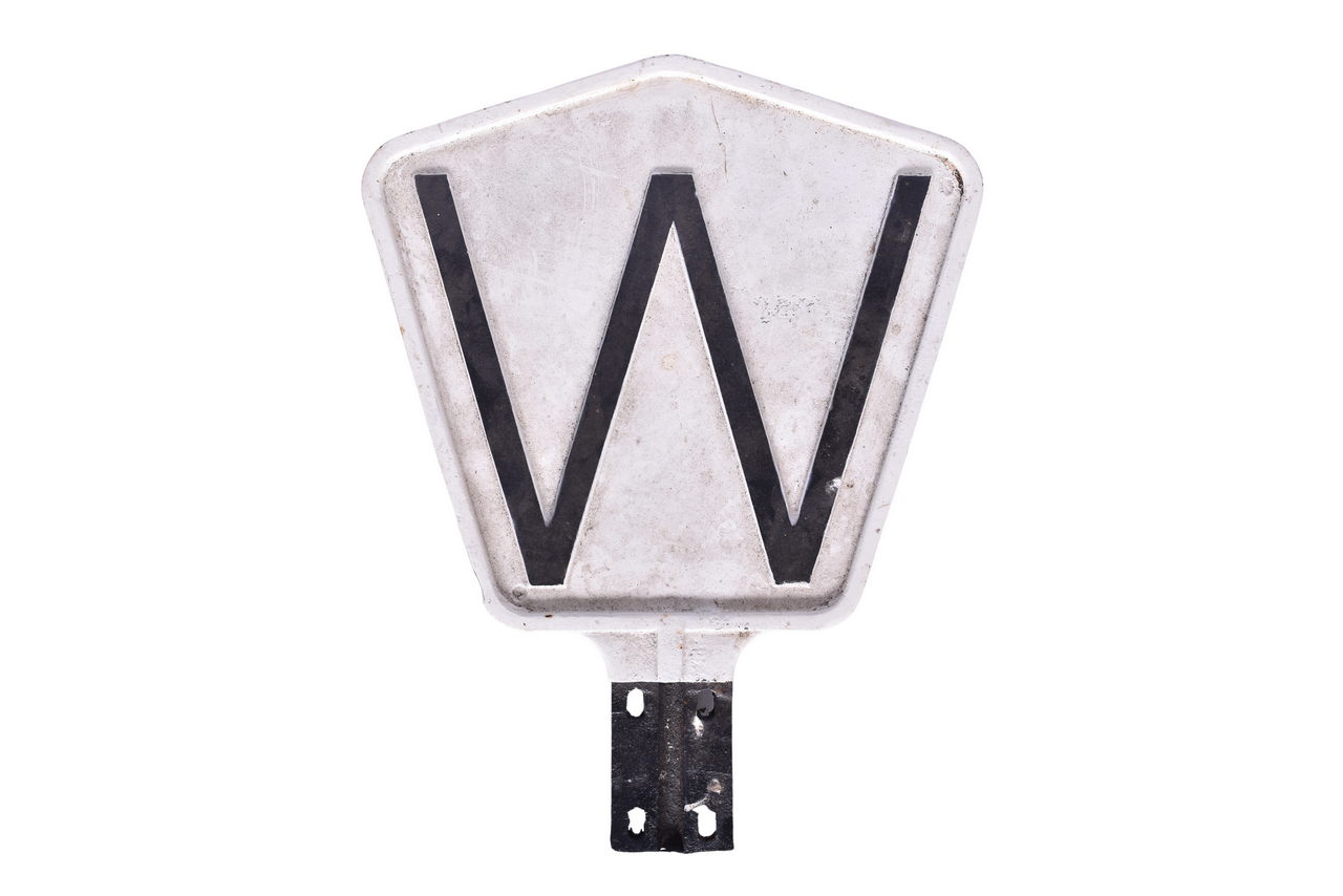 1654 - Cast Iron Norfolk and Western Whistle Post Sign thumbnail