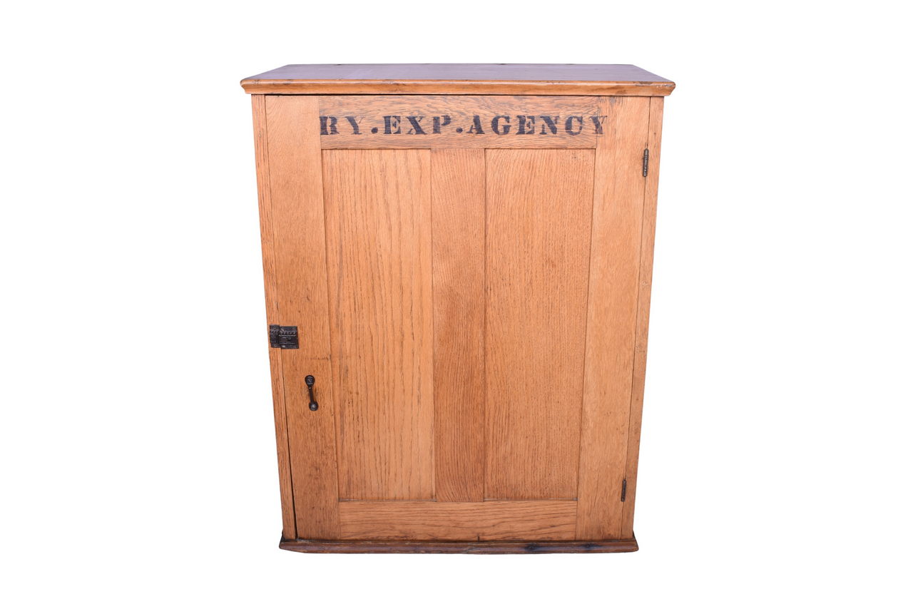 1657 - Railway Express Agency Wooden Depot Cabinet w/ Northern Pacific Paper, Burlington Northern Ephemera, and More thumbnail