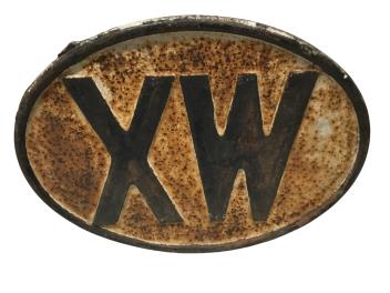 1594 - Cast Iron Railroad Crossing Whistle XW Railroad Sign #1 - Surface Rust thumbnail