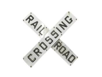 1619 - Porcelain Railroad Crossbuck Sign w/ Glass Cat Eye Reflectors thumbnail