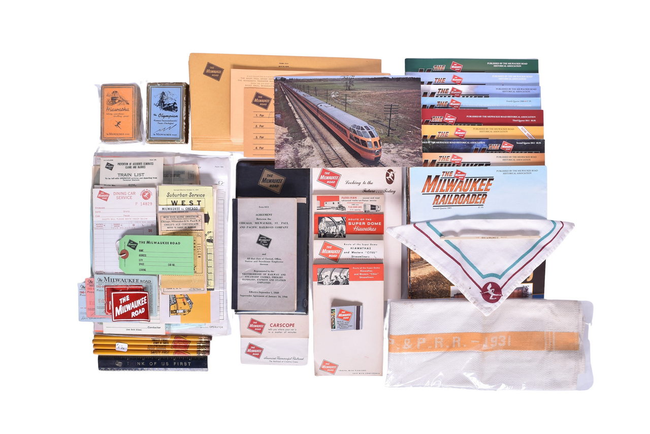 1699 - Collection of Milwaukee Road Ephemera - Napkins, Employee Papers, Playing Cards, Notepads, Timetables, and More thumbnail