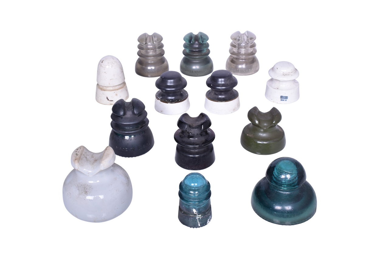 1716 - Thirteen Glass and Ceramic Telegraph/Power line Insulators - Hemingray, Whitall Tatum, Etc. thumbnail