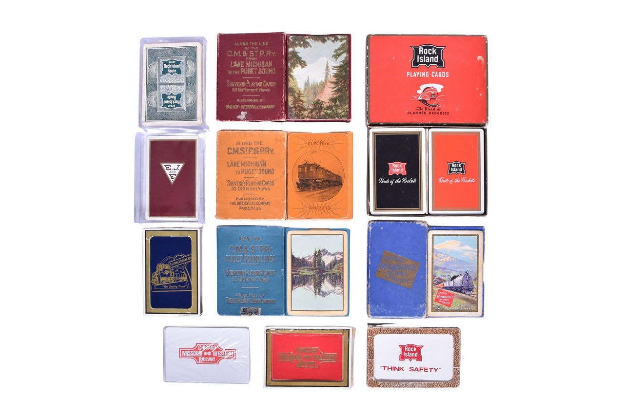 2041 - Twelve Area Railroad Playing Card Decks - Milwaukee Road, Rock Island, Elgin, Joliet & Eastern, and More thumbnail