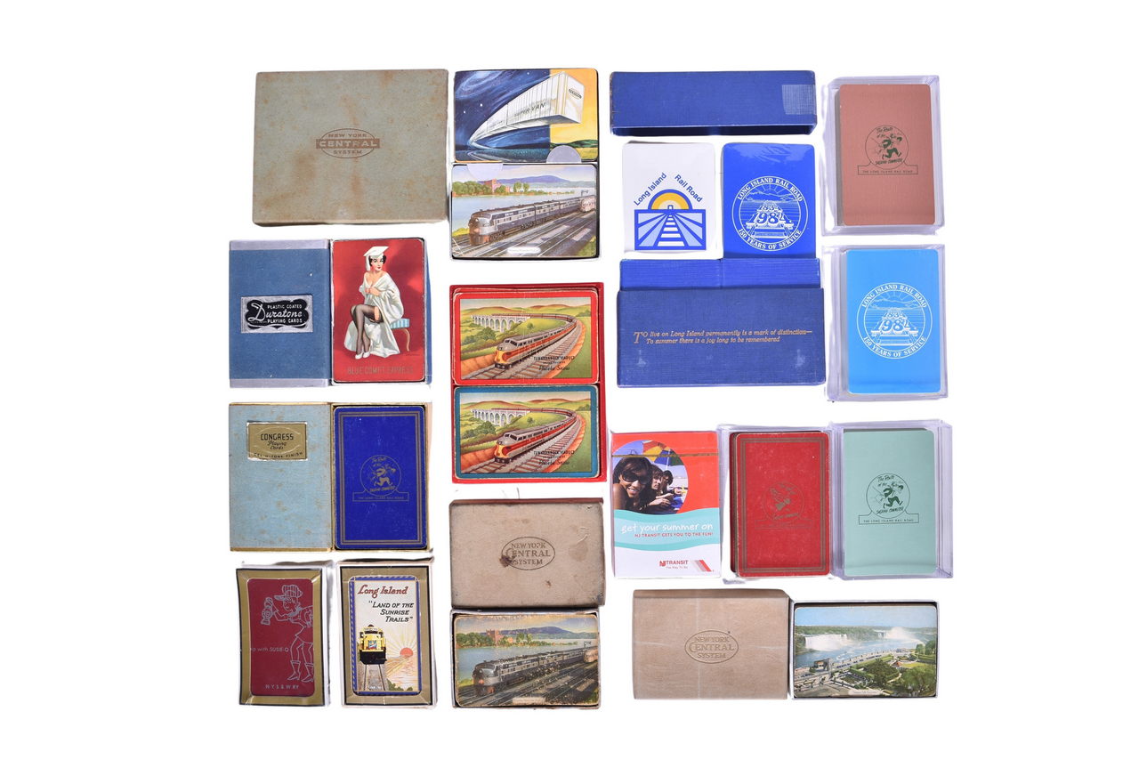 2043 - Seventeen Northeast Railroad Playing Card Decks - Blue Comet Express, Long Island Dashing Commuter, Delaware Lackawanna & Western, Etc. thumbnail